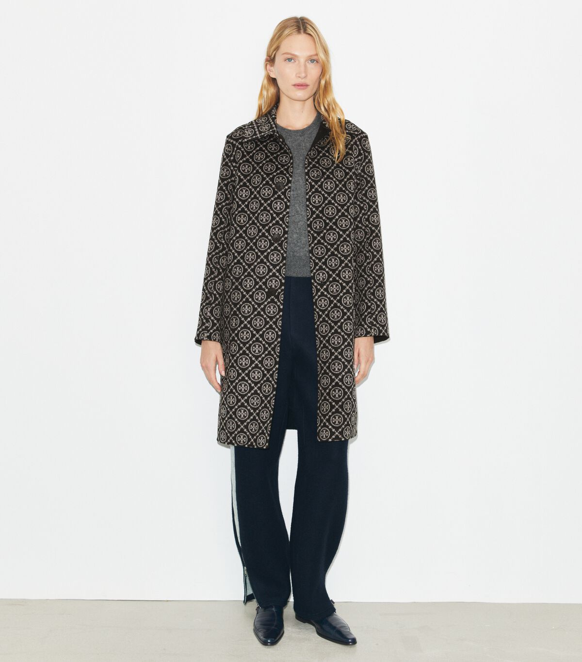 tory burch t monogram jacquard wool coat