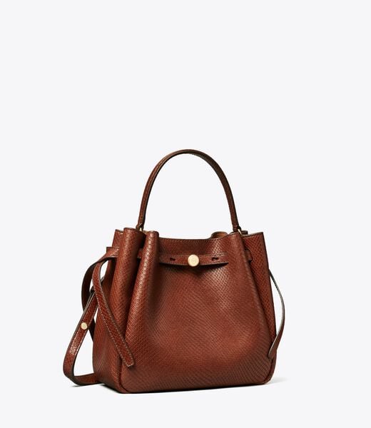 tory burch romy snake embossed bucket bag