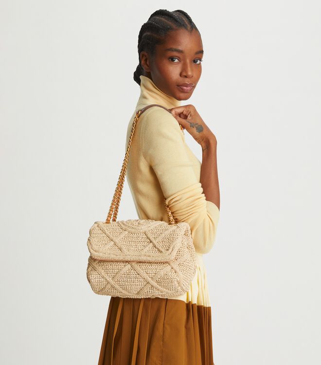 Tory Burch Fleming Small Straw Convertible Shoulder Bag In Natural