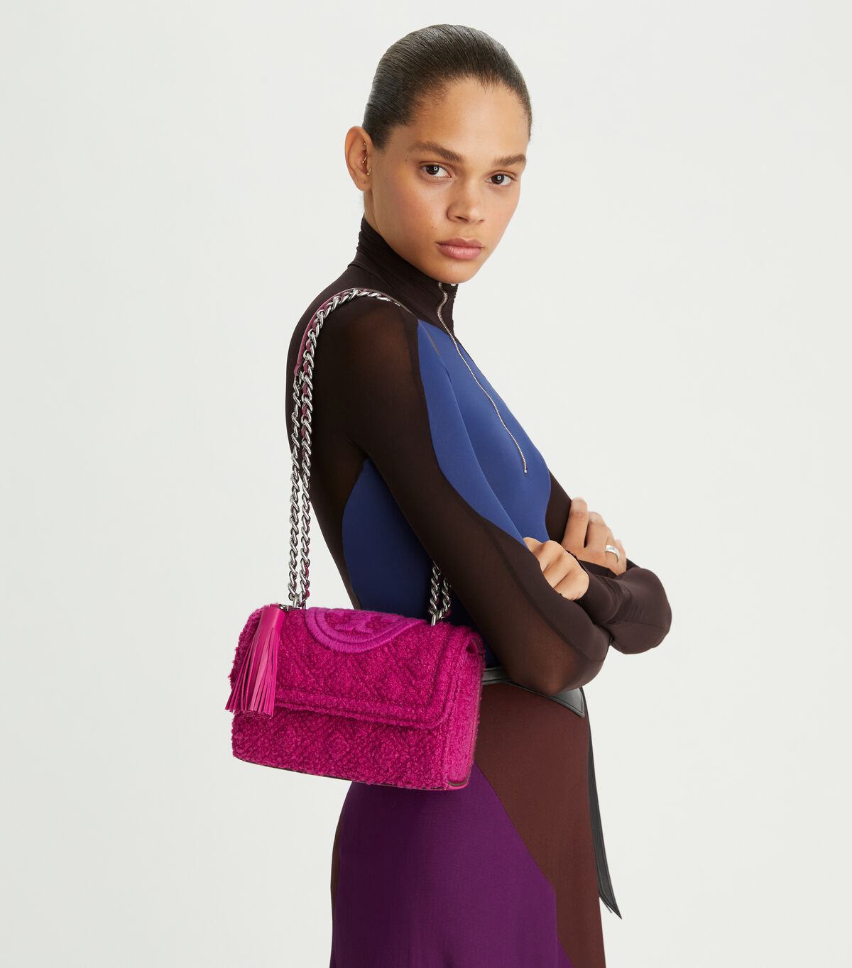 Small Fleming Bouclé Convertible Shoulder Bag tory burch small fleming boucl convertible shoulder bag