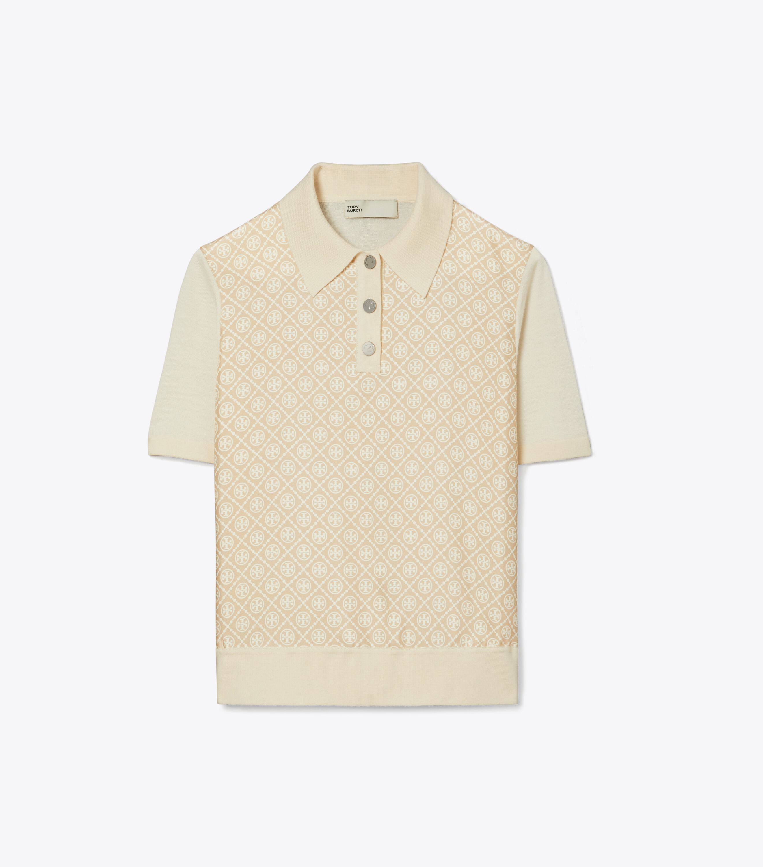 Silk-Front Polo, French Cream / Gold T Mono Mini | Tory Burch KSA