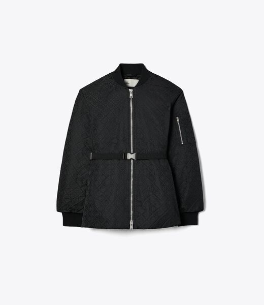 tory burch جاكيت تي مونوغرام بسحاب من قماش الجاكار