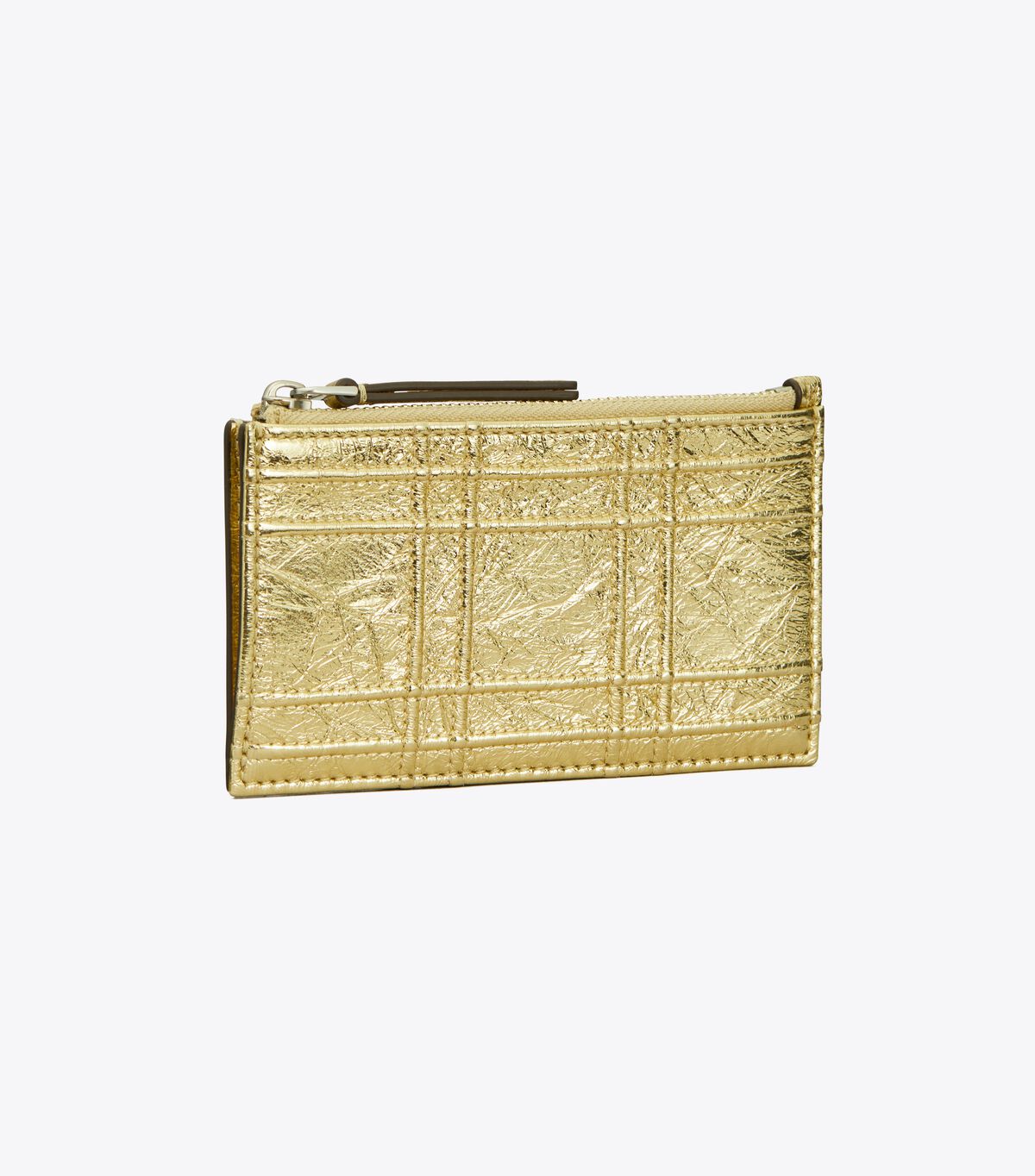 tory burch fleming soft metallic square quilt zip card case