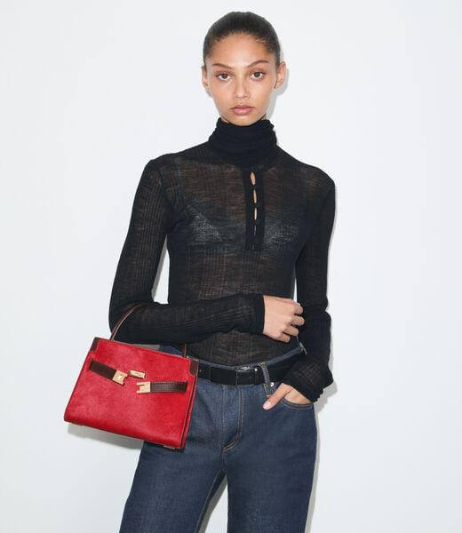 tory burch petite lee radziwill calf hair double bag