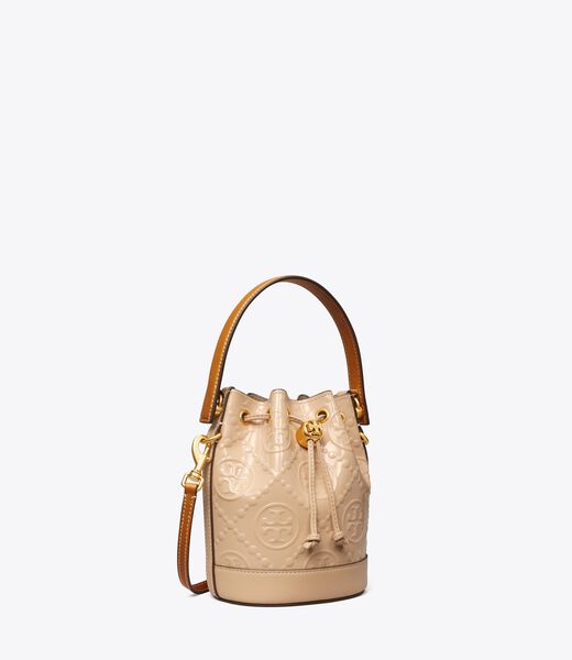 tory burch t monogram patent embossed mini bucket bag