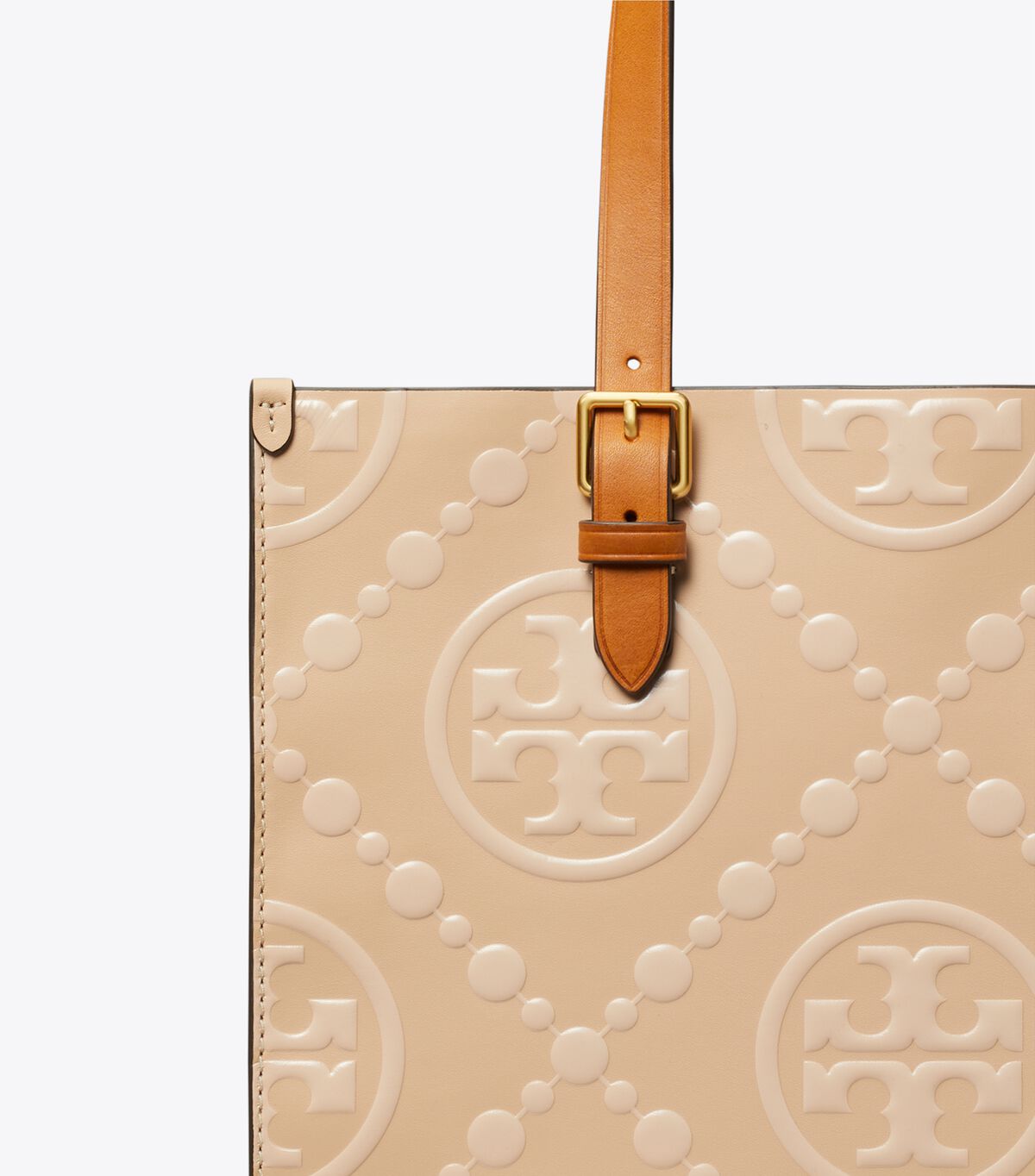 tory burch small t monogram contrast embossed tote