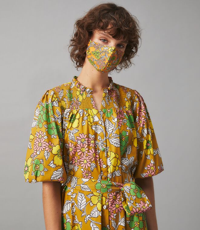 Printed Tie Dress & Matching Face Mask