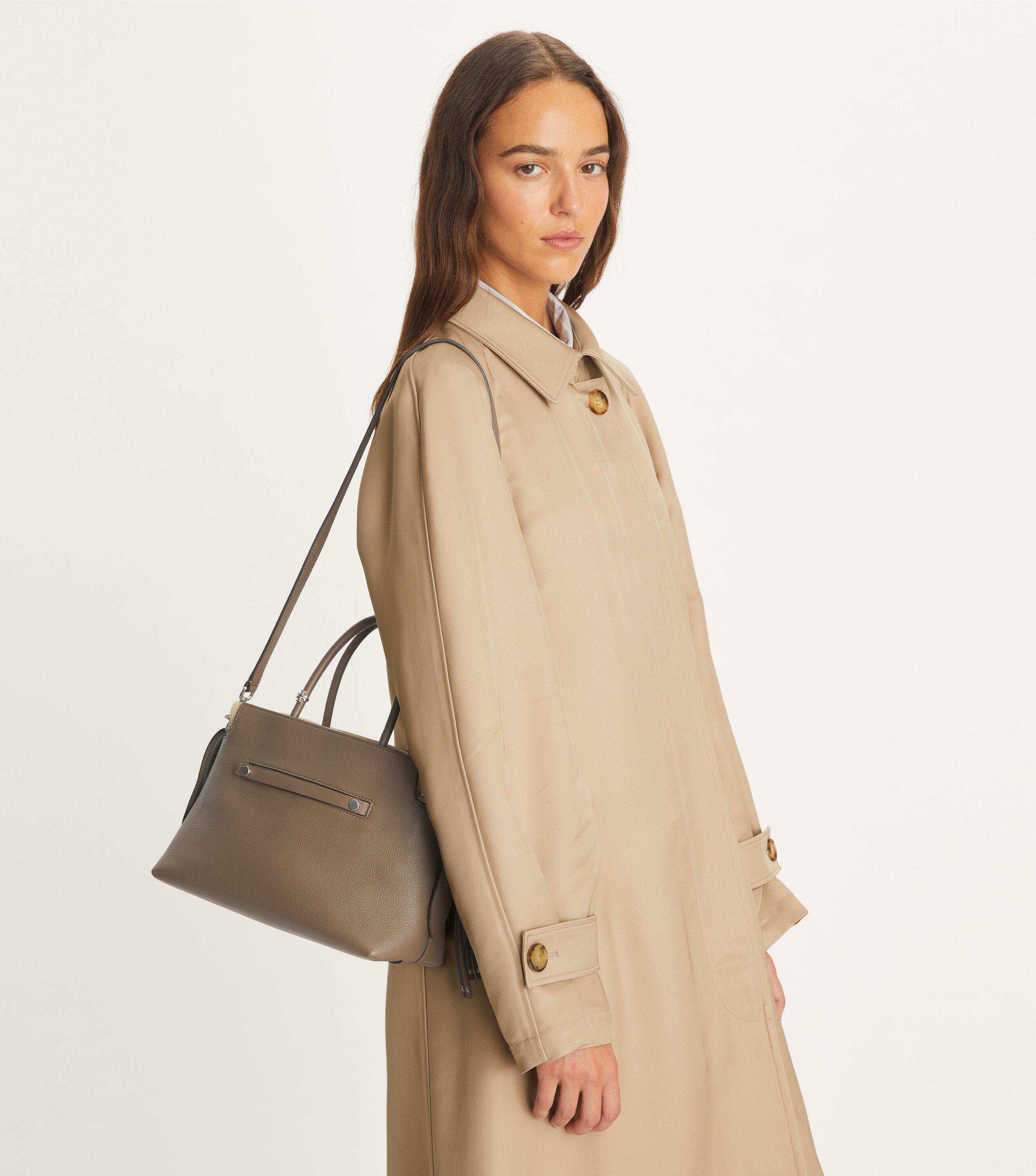 Mercer Pebbled Satchel, Wild Mushroom | Tory Burch KSA