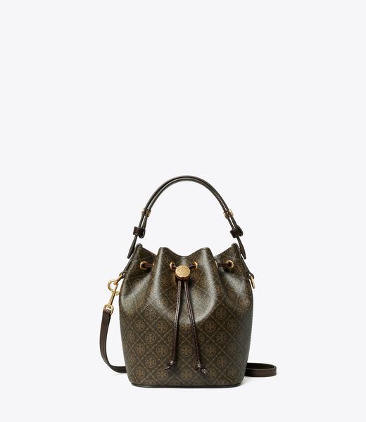tory burch t monogram coated canvas mini bucket bag
