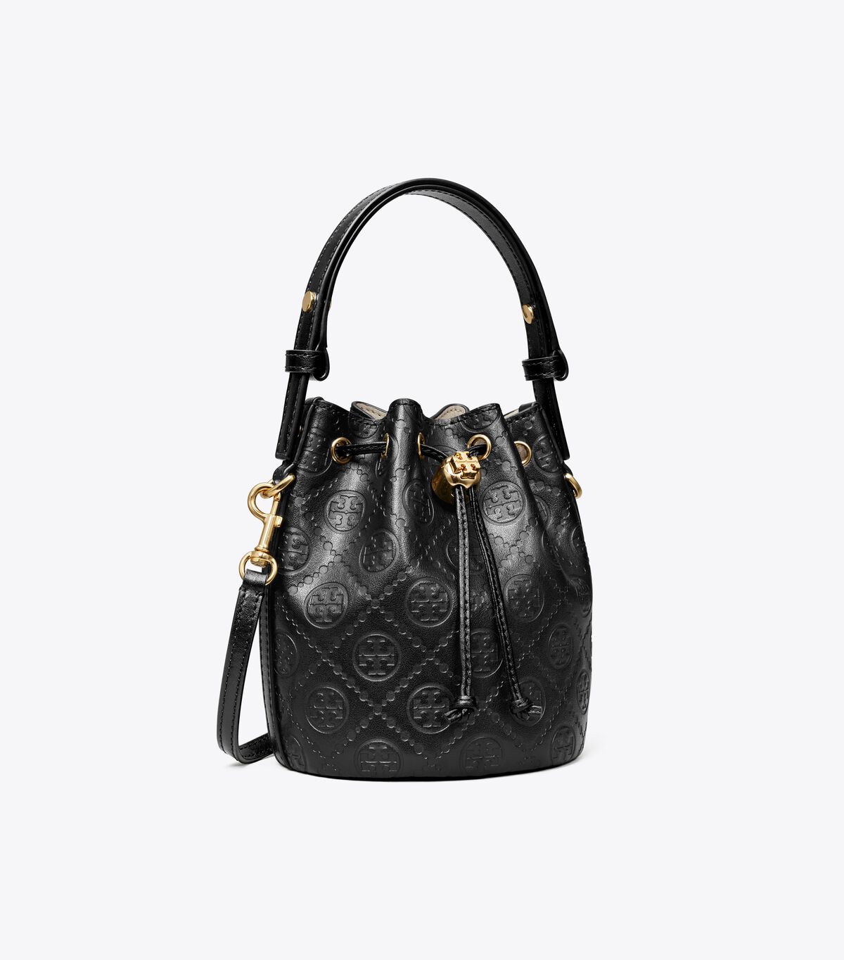 tory burch t monogram leather mini bucket bag