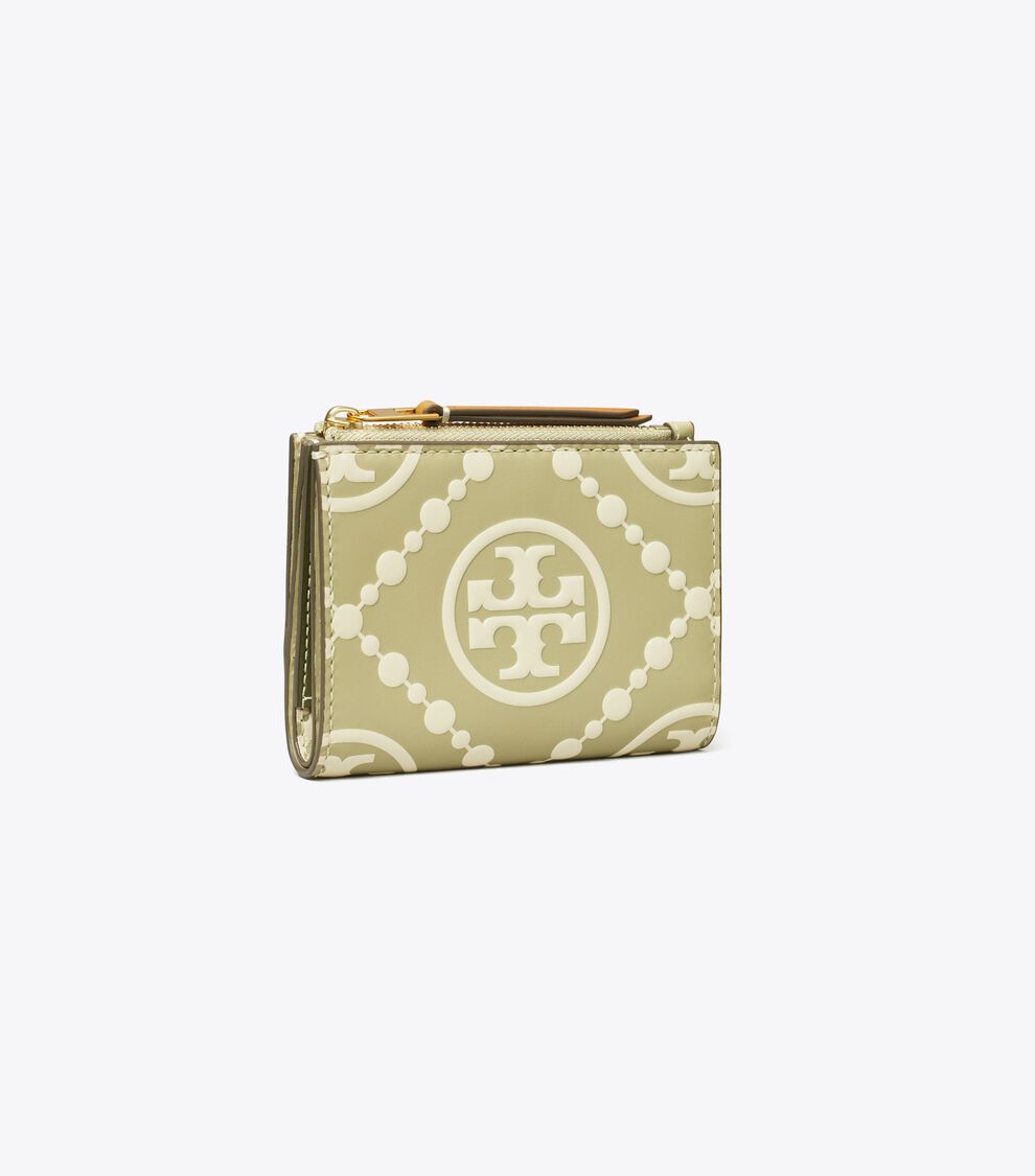 T Monogram Contrast Embossed Bi-Fold Wallet, Olive Sprig | Tory 