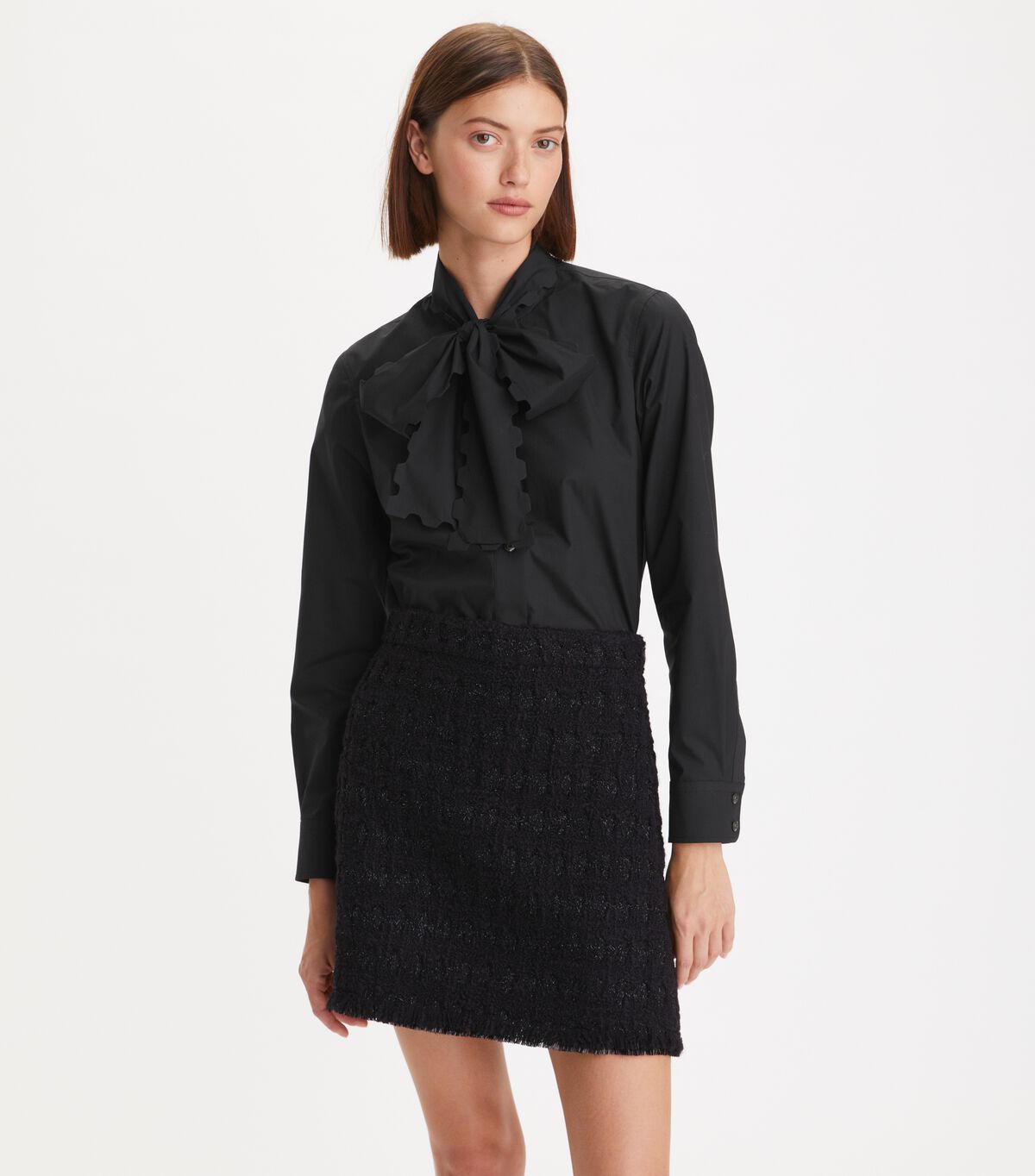 tory burch scalloped poplin bow blouse