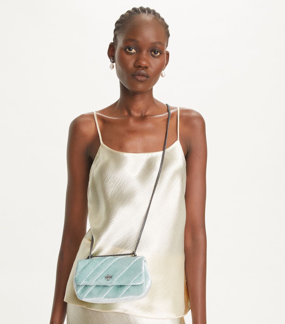 Mini Kira Draped Velvet Flap Bag, Geyser Tory Burch KSA