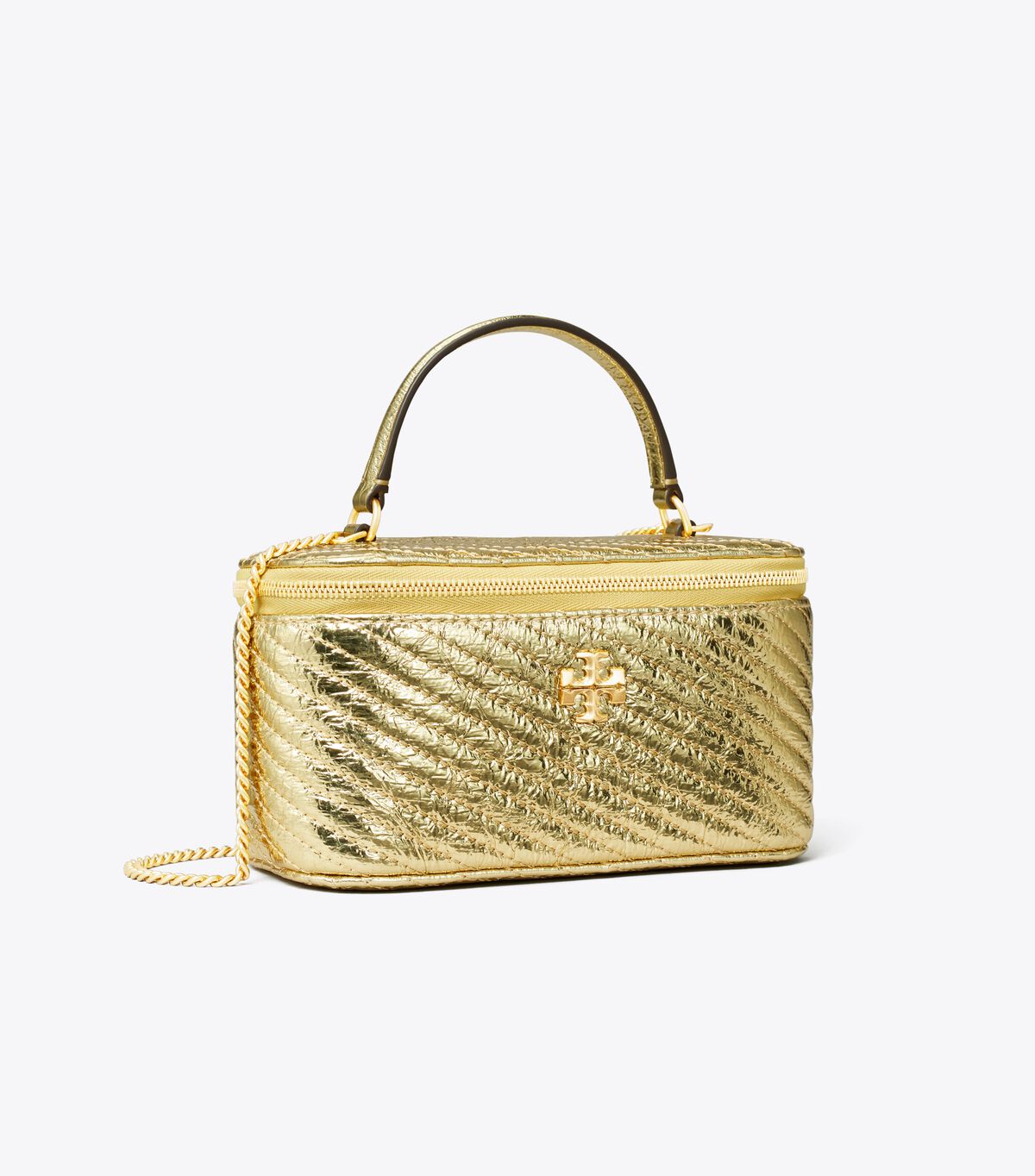 tory burch kira metallic moto quilt vanity case