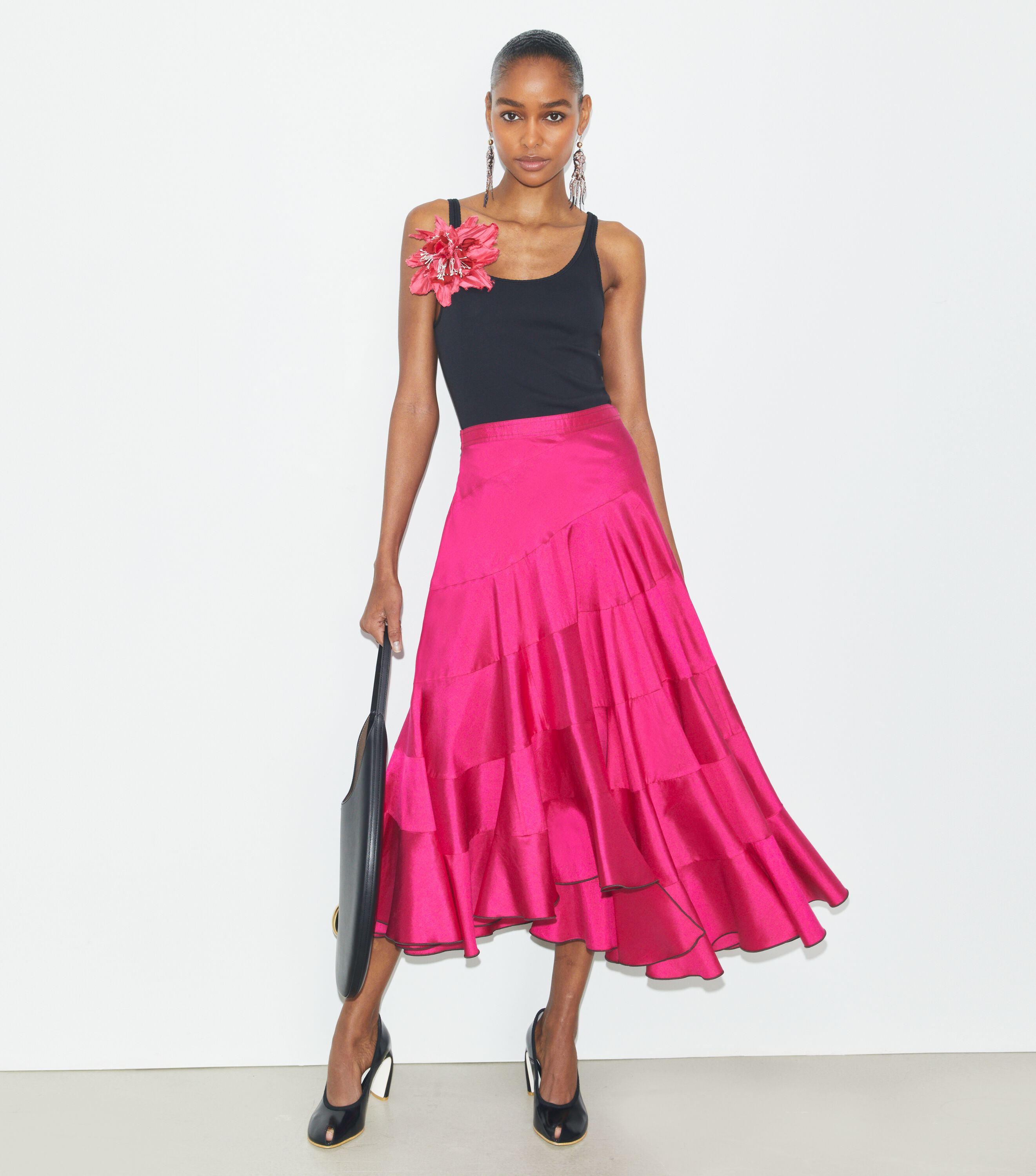Flared Cotton Silk Skirt, Bold Pink | Tory Burch KSA