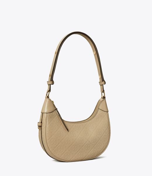 tory burch حقيبة تي مونوغرام هلالية جلدية