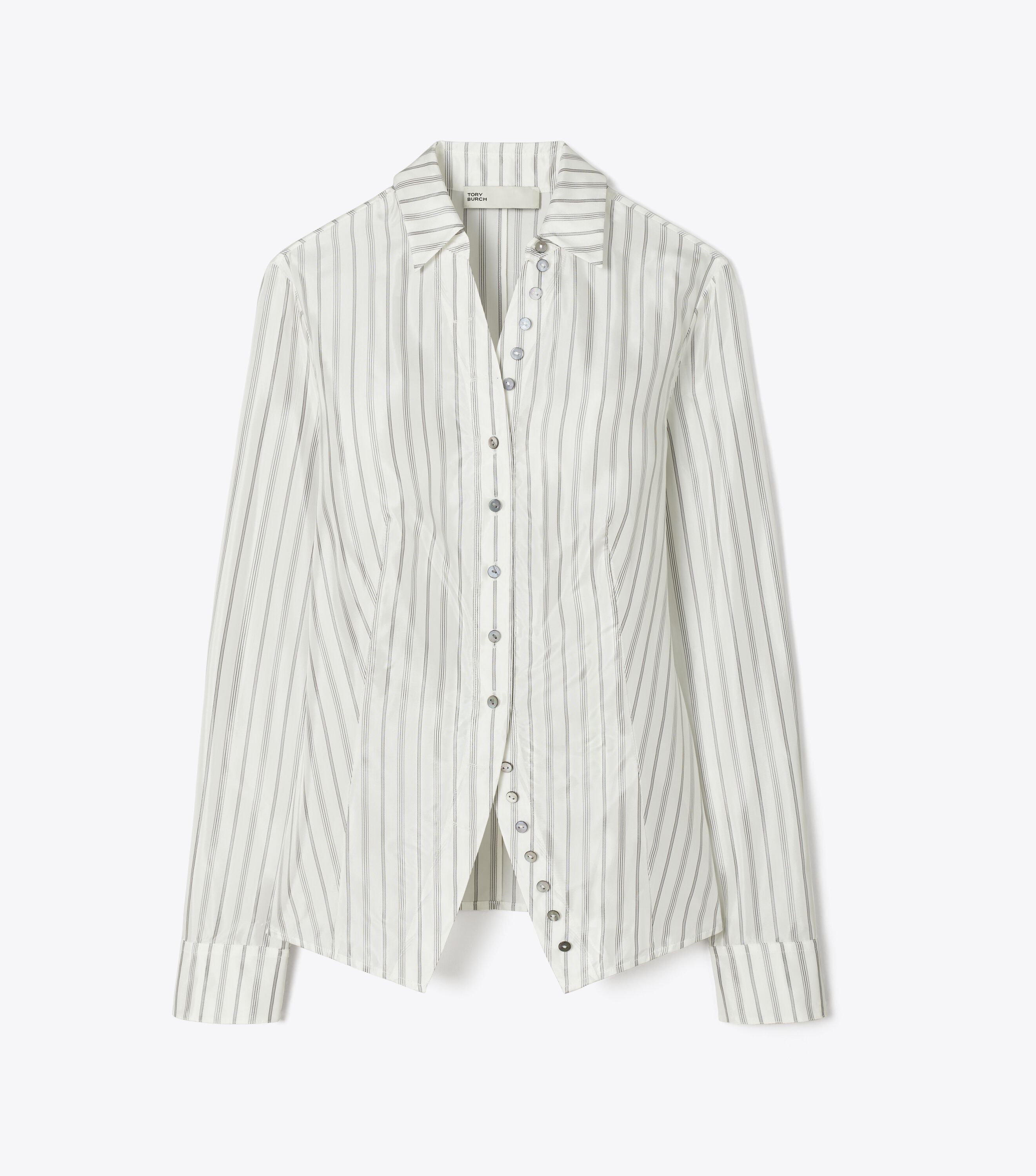 Cinched Shirt, White/Gray/Black Helios Striped Lining | Tory Burch KSA
