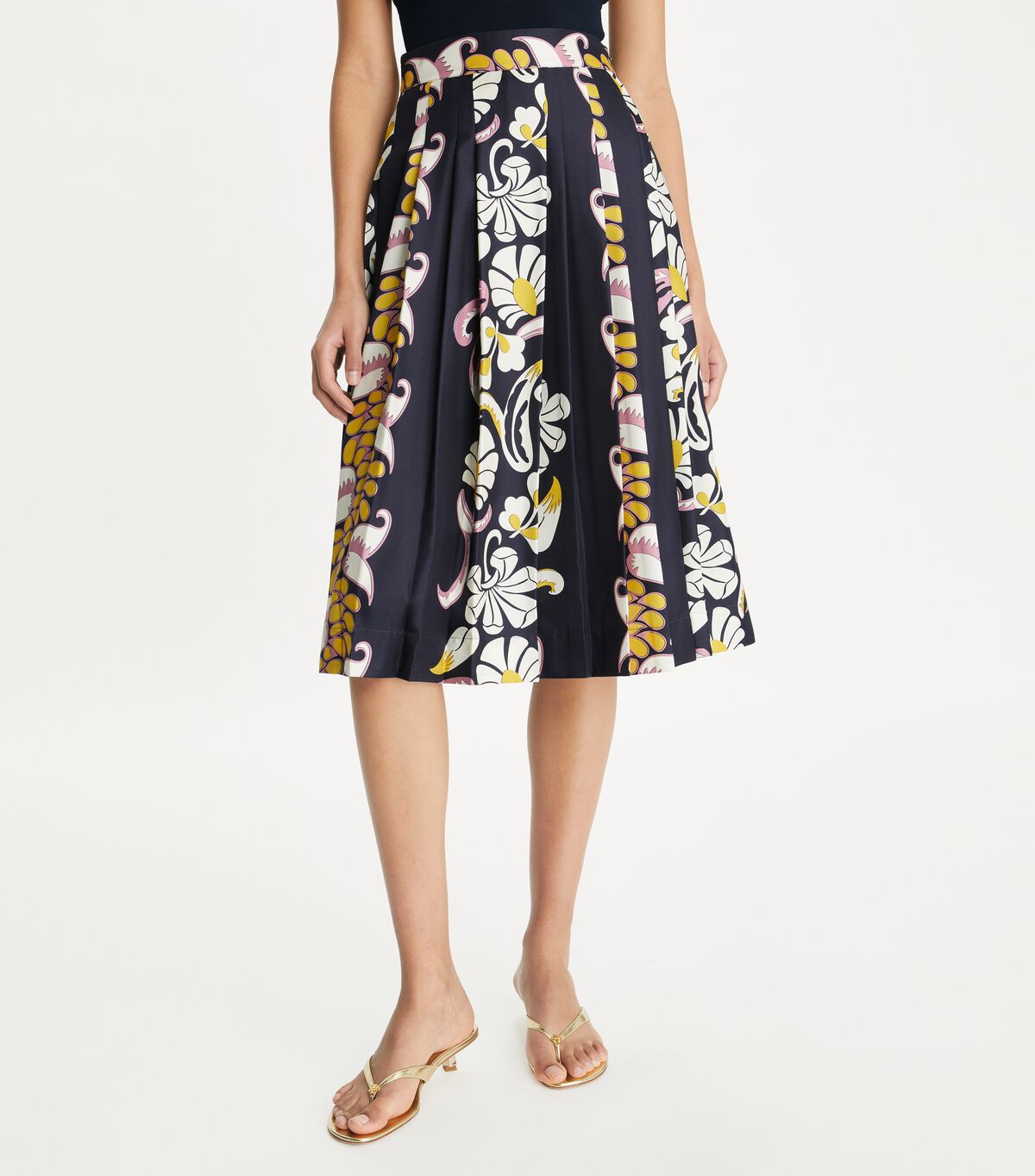 tory burch printed pleated silk skirt