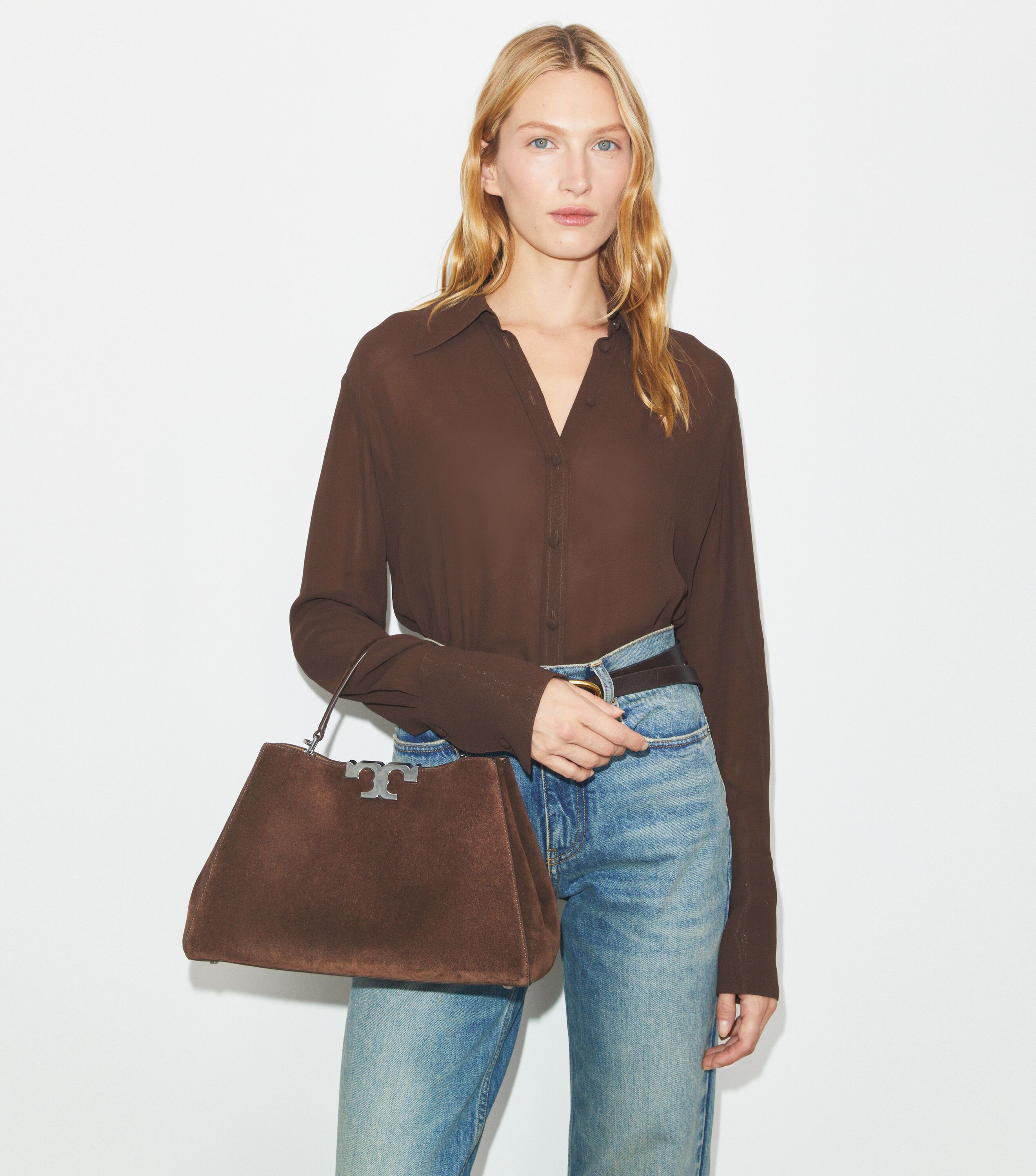 Eleanor Suede Satchel, Dark Cocoa | Tory Burch KSA