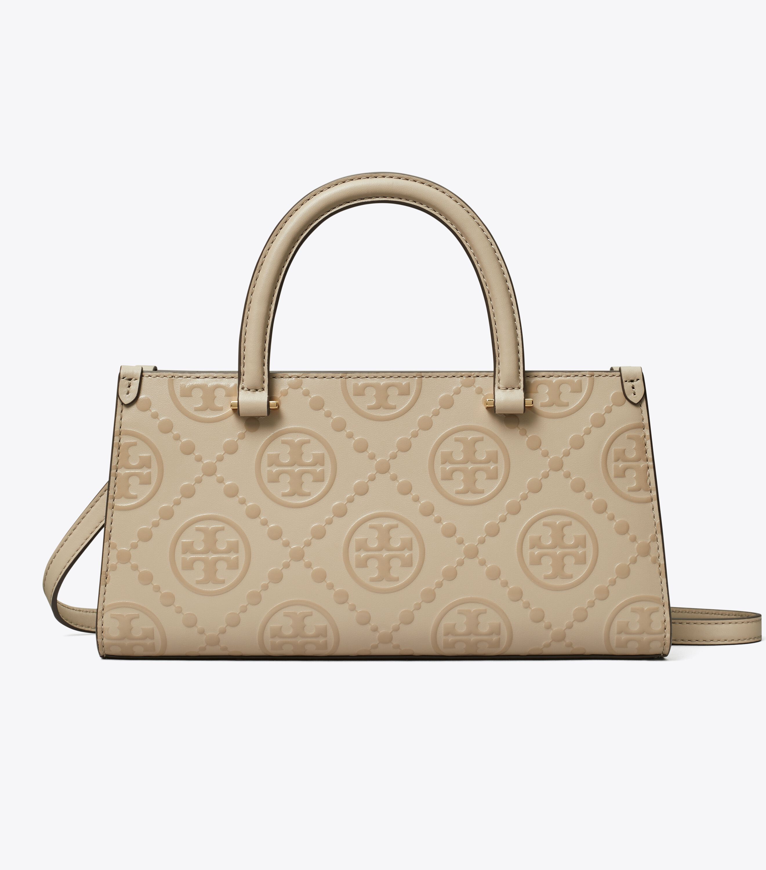 T Monogram Embossed Small Rectangular Tote, Fresh Clay