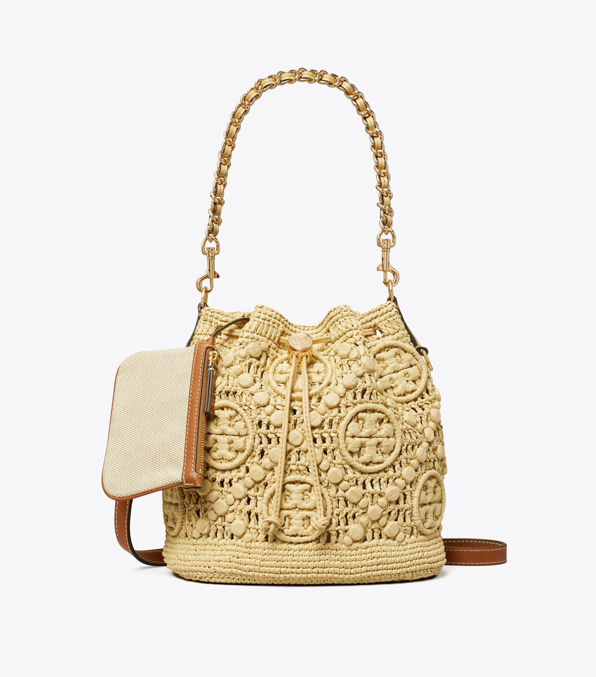 tory burch t monogram raffia bucket bag