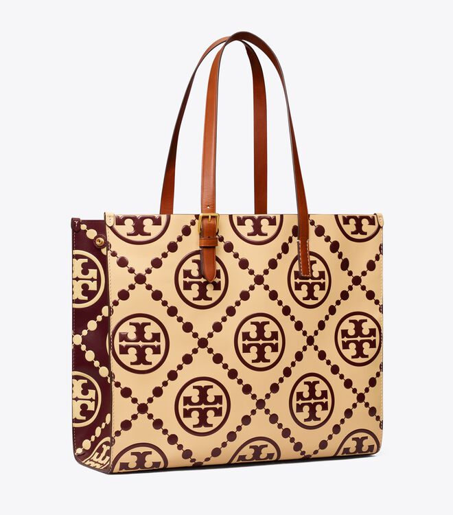 T Monogram Contrast Embossed Tote Bag