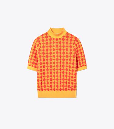 Jacquard Knit Mock-Neck