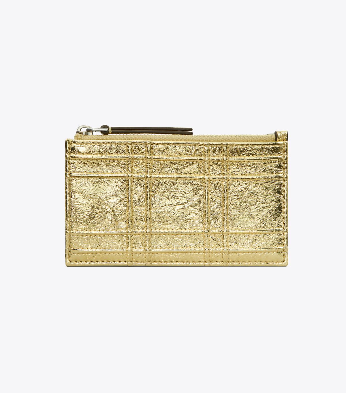 tory burch fleming soft metallic square quilt zip card case