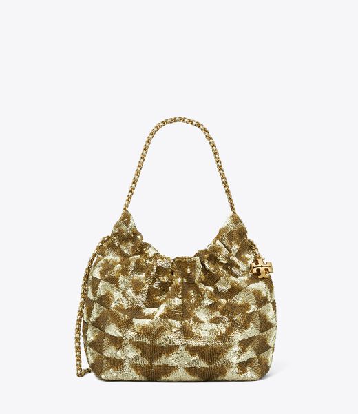 tory burch mini fleming sequin drawstring bag