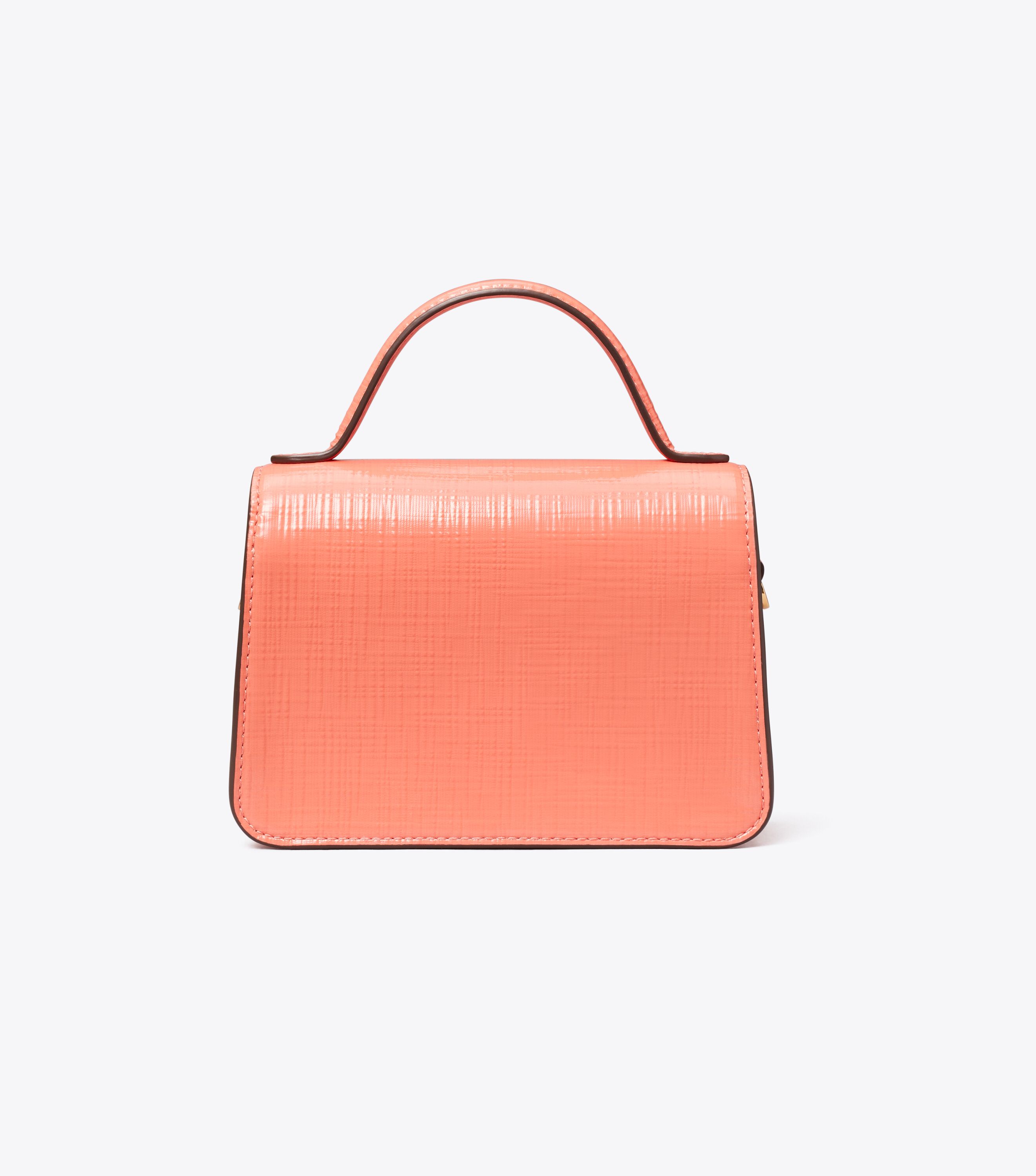 Small Robinson Crosshatched Top-Handle Bag, Coral Crush | Tory