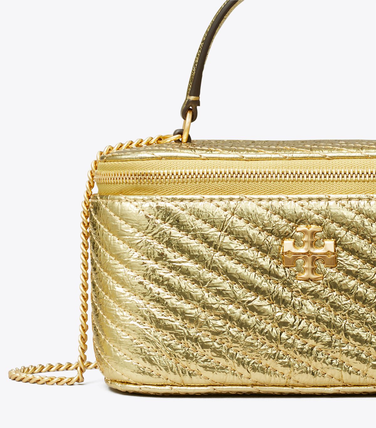 tory burch kira metallic moto quilt vanity case