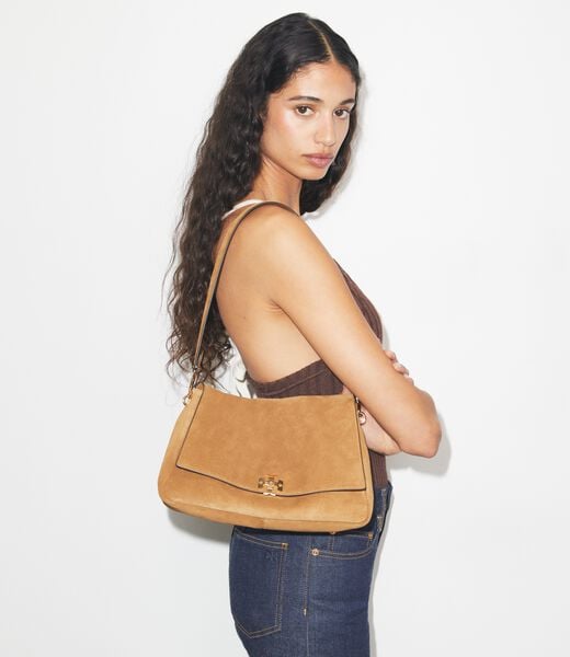 tory burch حقيبة كتف تشارلي من جلد الغزال