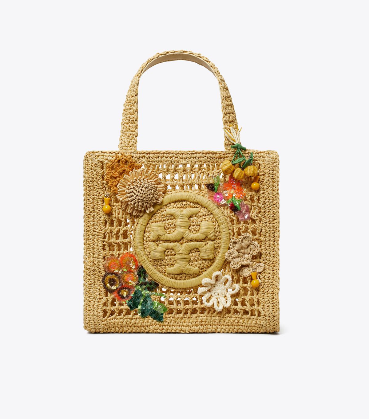 tory burch mini ella embellished hand crocheted tote