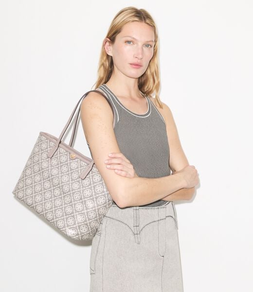 tory burch t monogram coated jacquard small zip tote