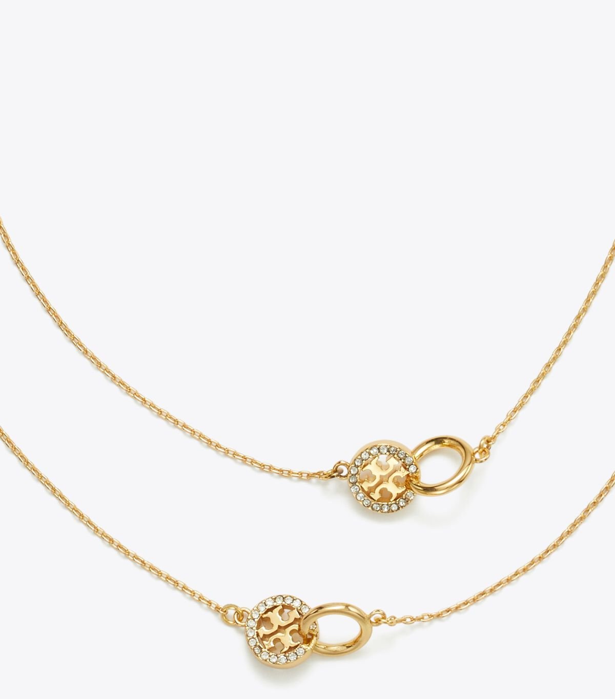 tory burch long icon pave interlocking necklace