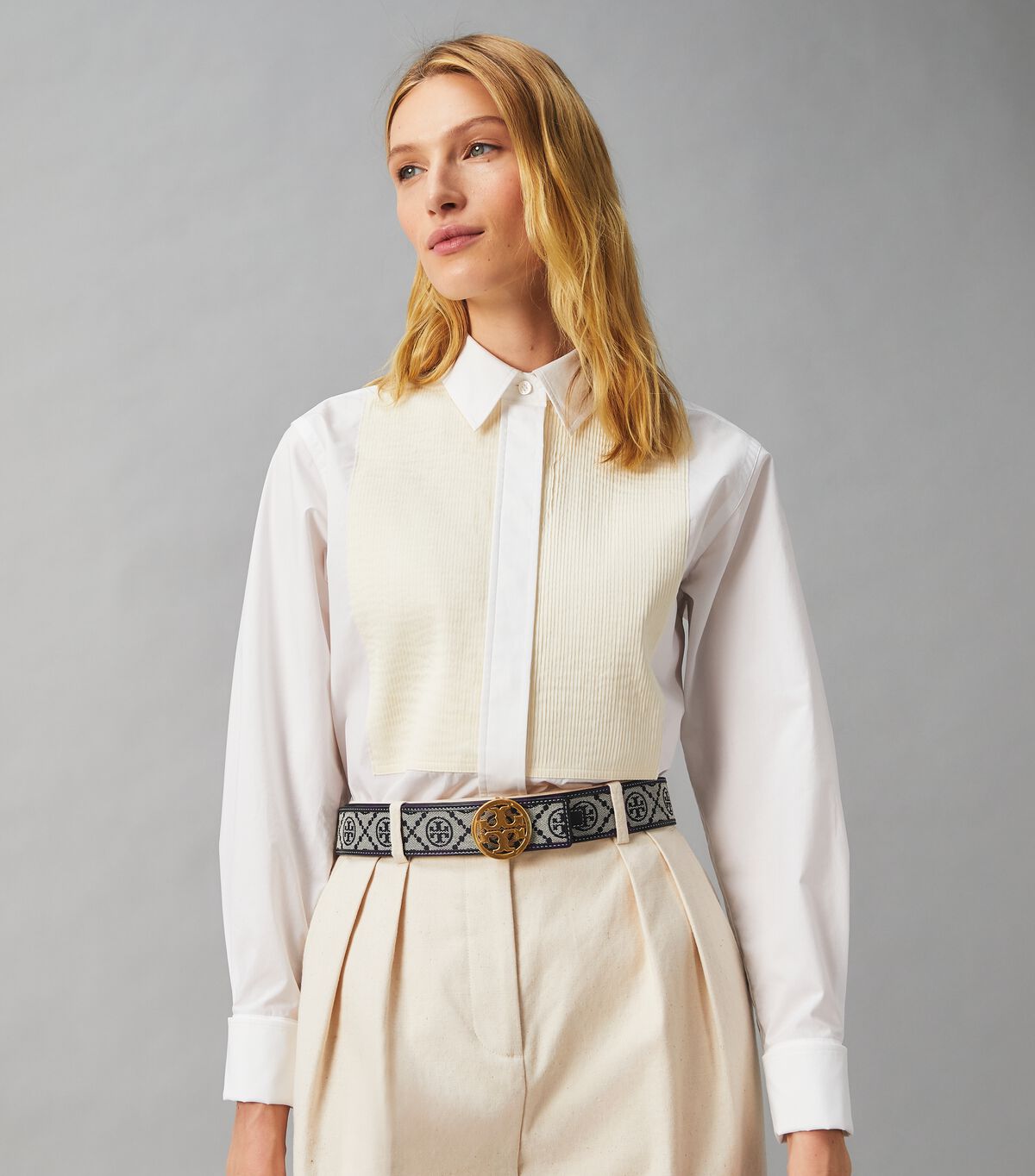13484 TORY BURCH T Monogram Jacquard Belt NAVY |
