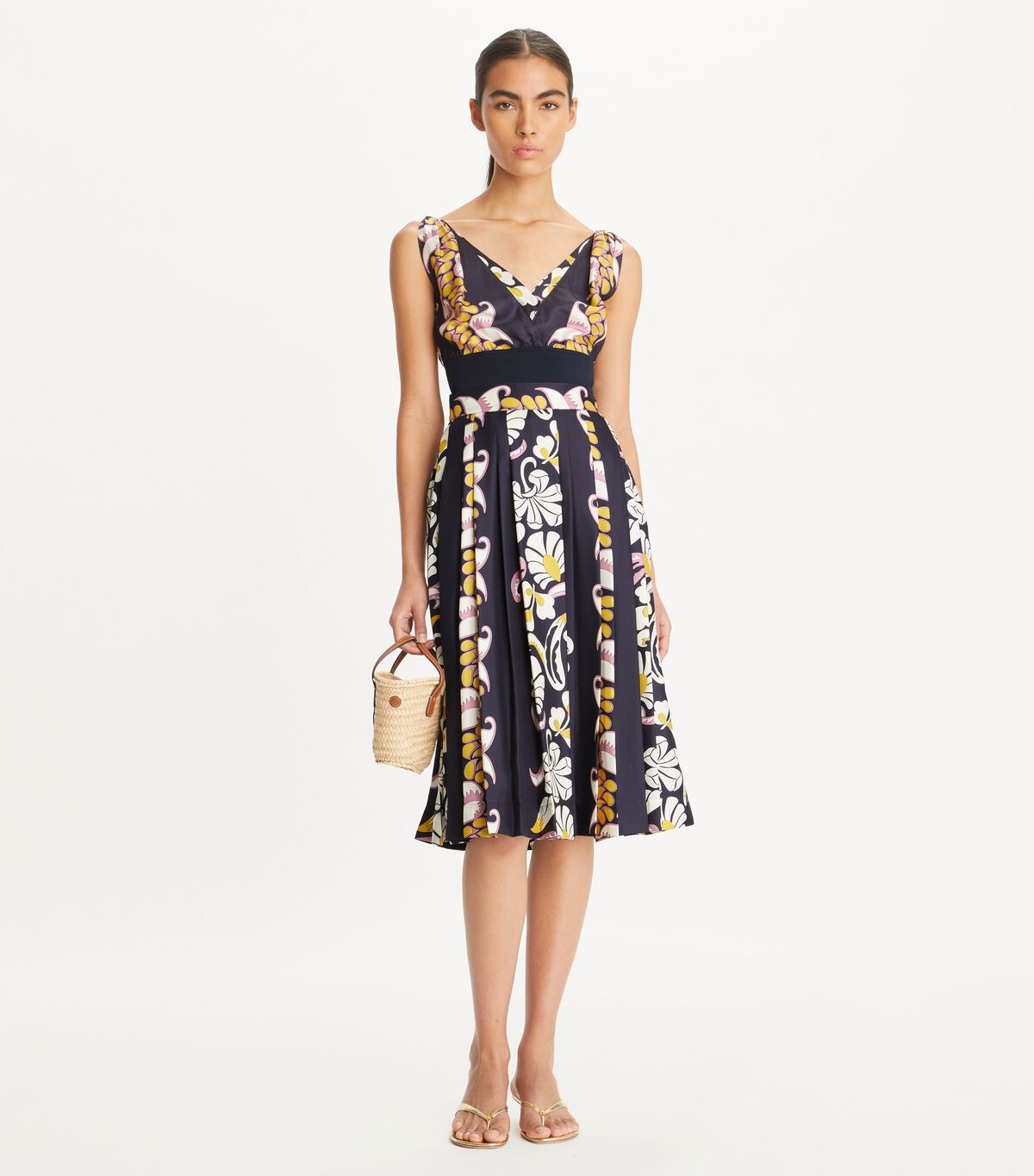 tory burch printed pleated silk skirt