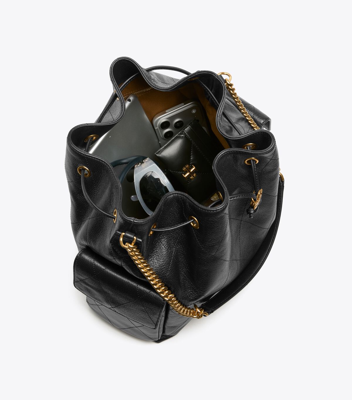 tory burch large charlie quilted drawstring shoulder bag