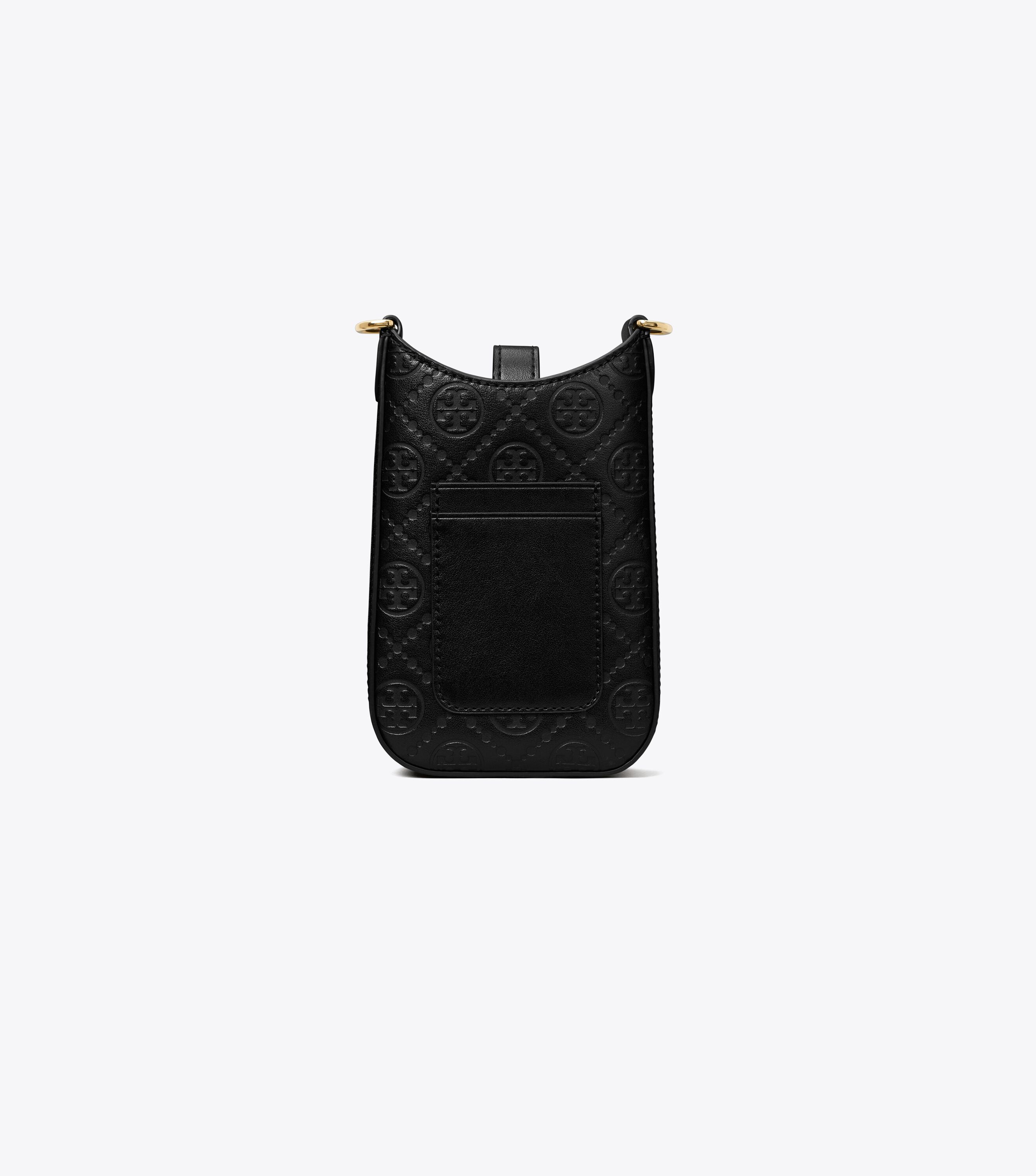 T Monogram Leather Phone Crossbody, Black | Tory Burch KSA