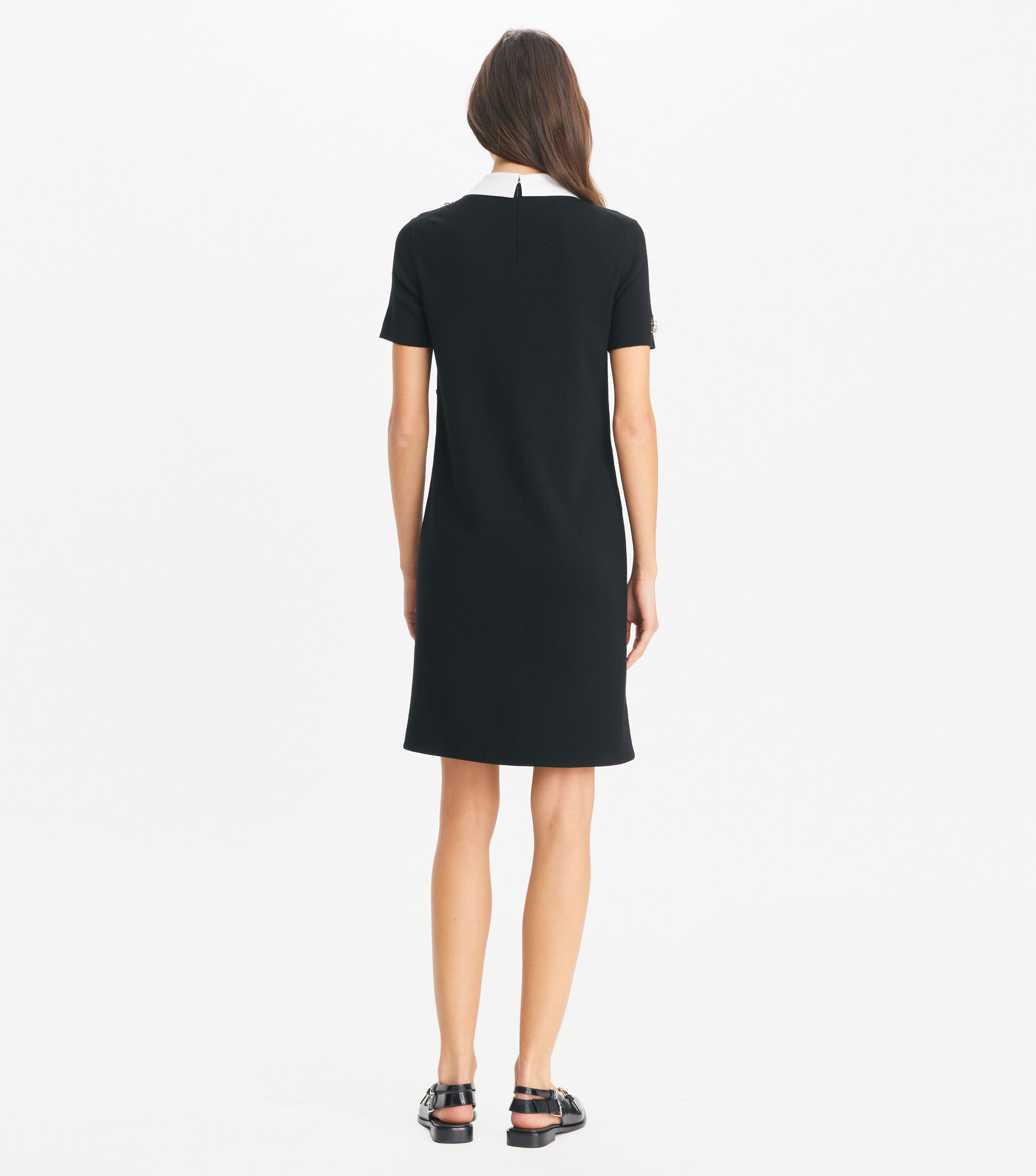 Embellished Poplin Collar Sweater Dress