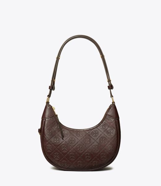 tory burch t monogram leather crescent bag