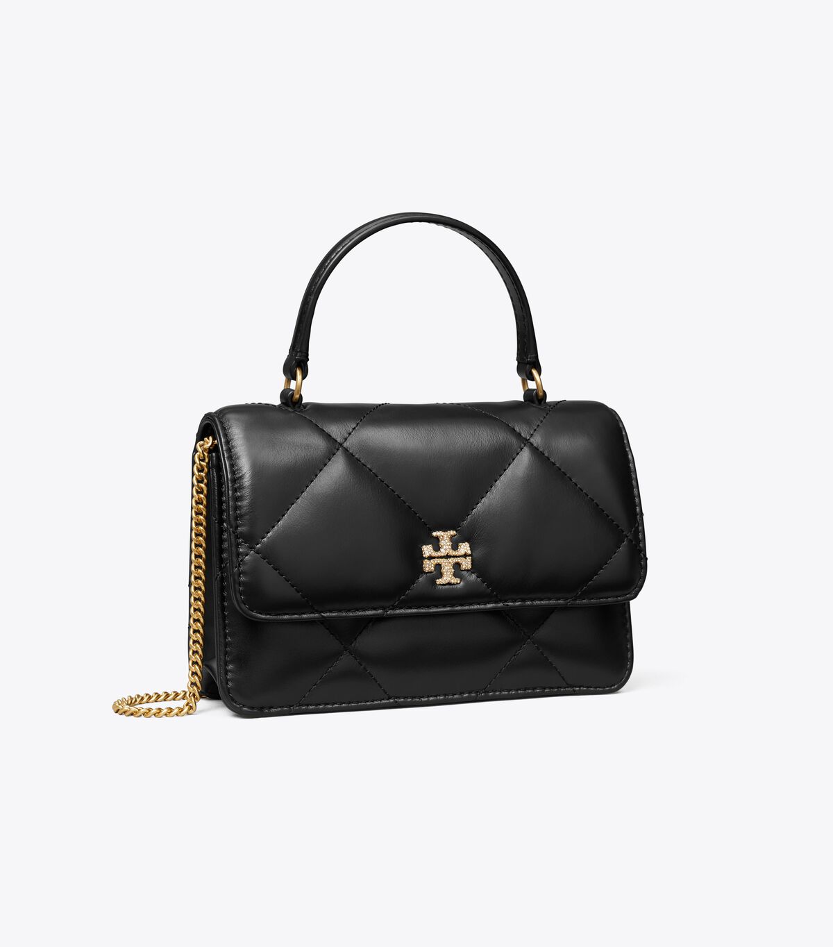 tory burch mini kira diamond quilt pave logo top handle chain wallet
