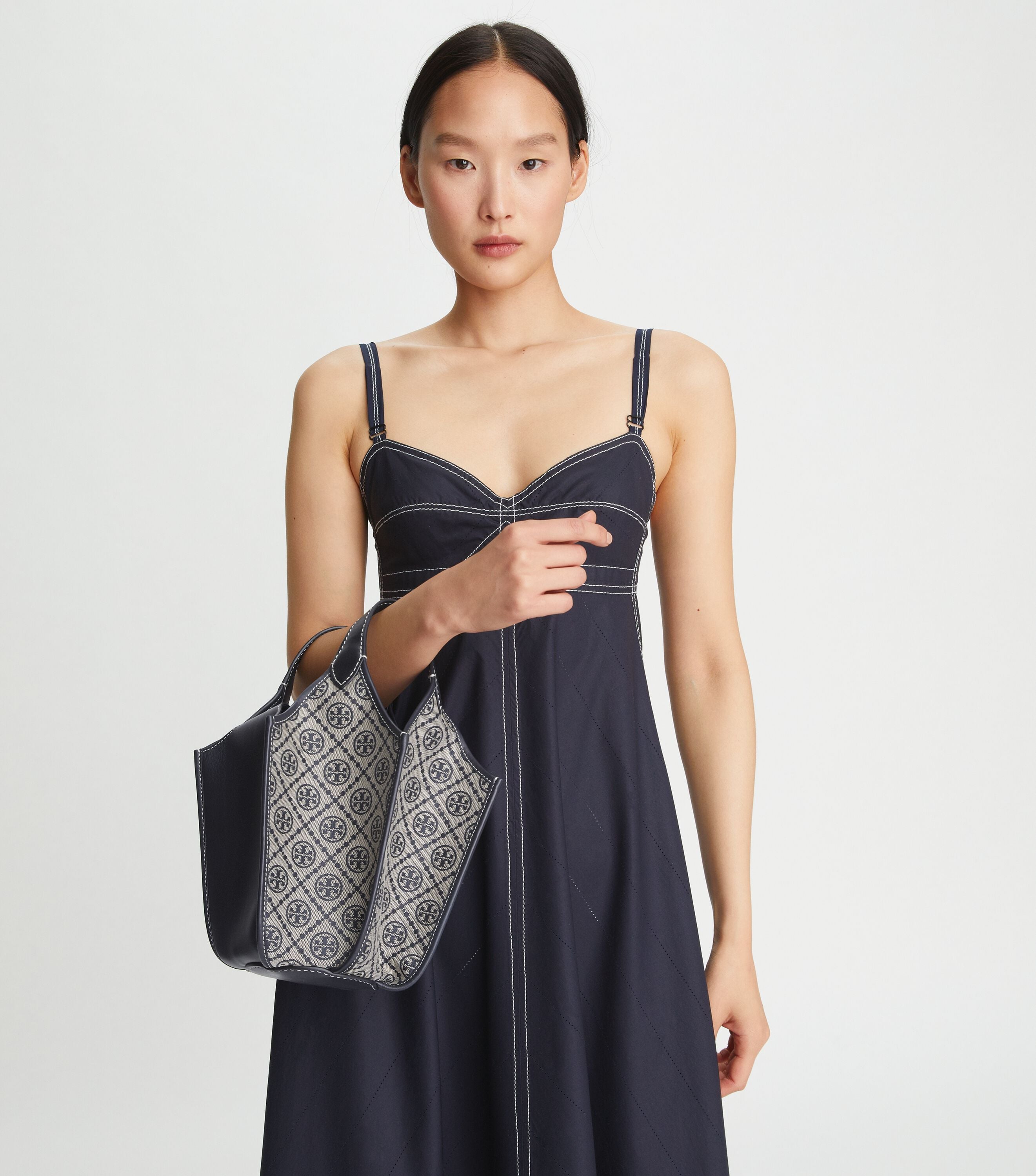 T Monogram Jacquard Lampshade Bag, Tory Navy | Tory Burch KSA T Monogram Jacquard Lampshade Bag, Tory Navy | Tory Burch KSA