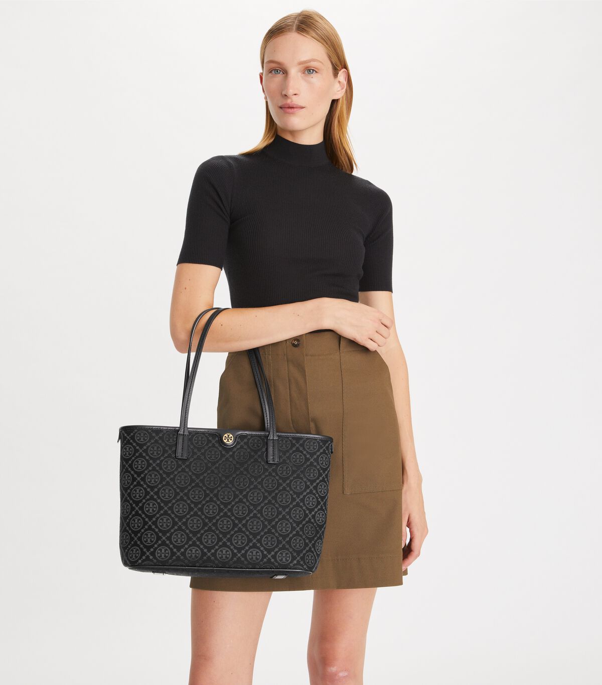 tory burch small t monogram zip tote