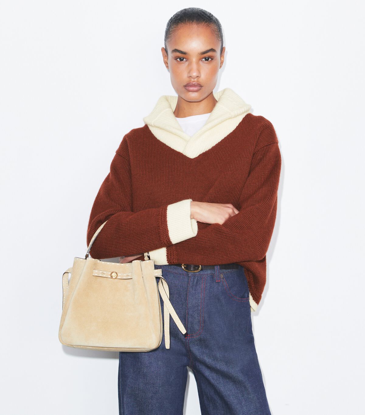 Romy Suede Pick Stitch Bucket Bag tory burch romy suede pick stitch bucket bag