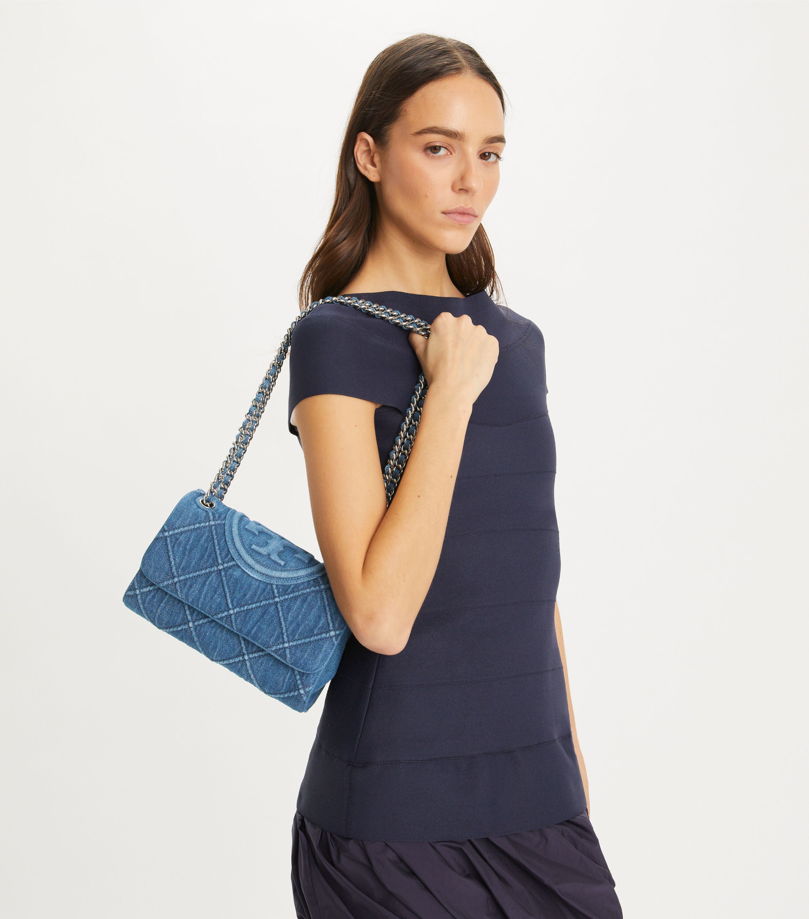 Small Fleming Soft Denim Convertible Shoulder Bag