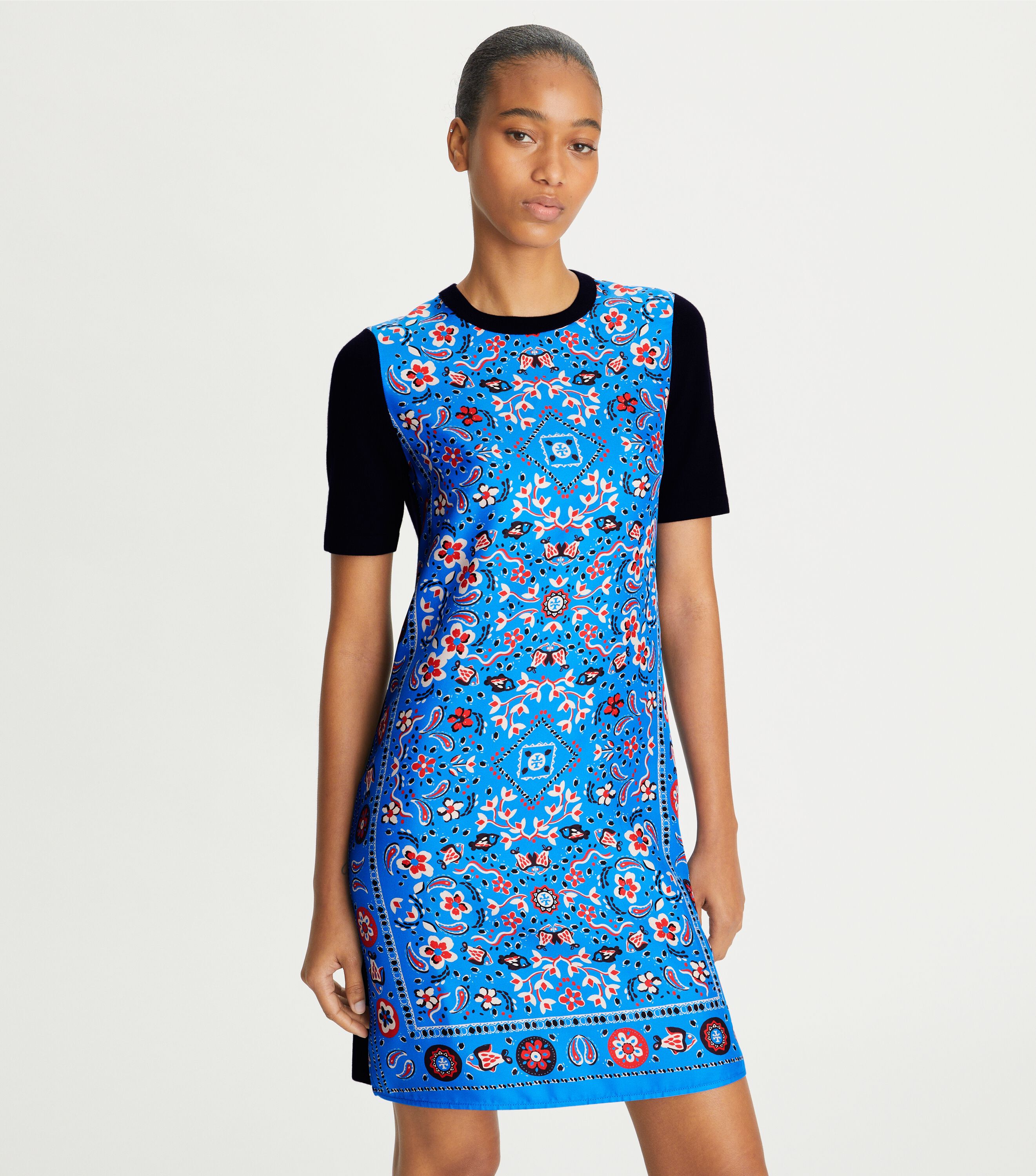 Silk front Sweater Dress