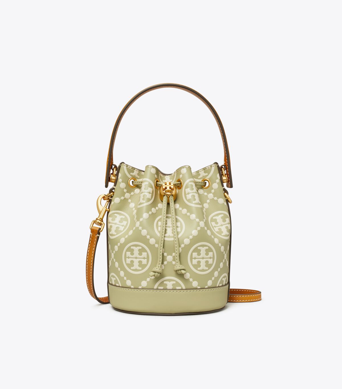 tory burch t monogram contrast embossed mini bucket bag
