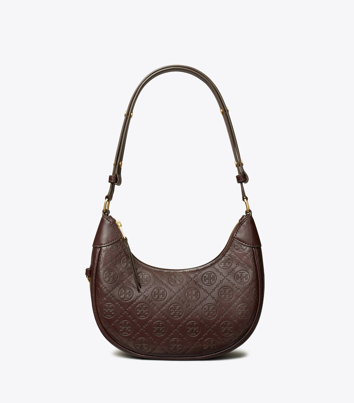 tory burch t monogram leather crescent bag