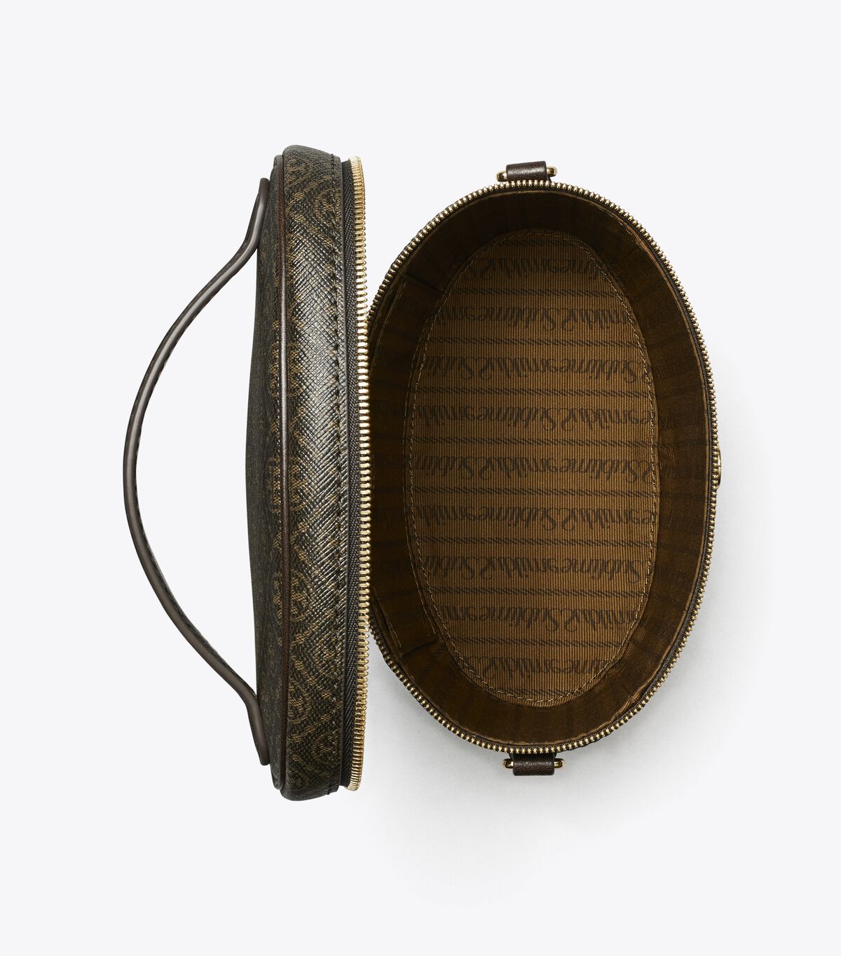 tory burch حقيبة مستحضرات تجميل تي مونوغرام ناعمة من القماش المغطى